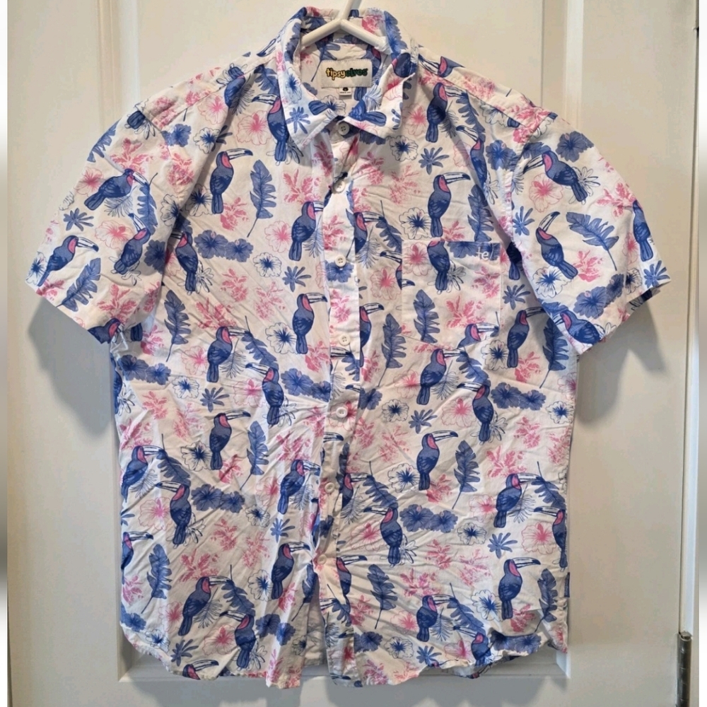 Tipsy Elves Toucan Tango White Hawaiian Shirt Mens Size Large